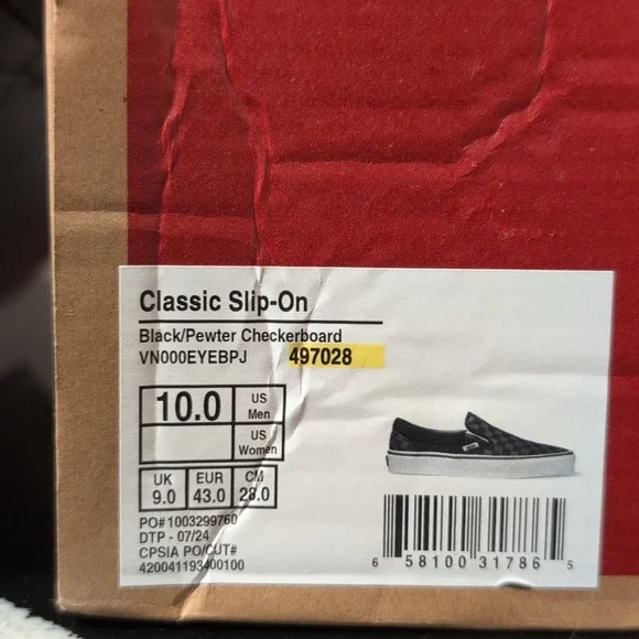 Vans Off The Wall Classic Slip-On Checkerboard Pewter & Black Size 10 New/Box - Picture 10 of 10